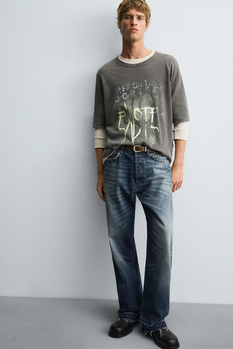 WASHED PRINTED KNIT T-SHIRT