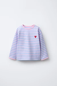 EMBROIDERED HEART STRIPED T-SHIRT