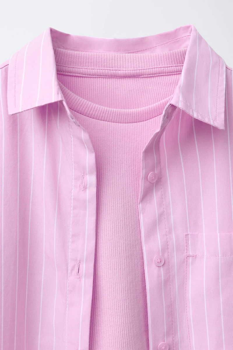 STRIPED POPLIN SHIRT AND RIB T-SHIRT PACK