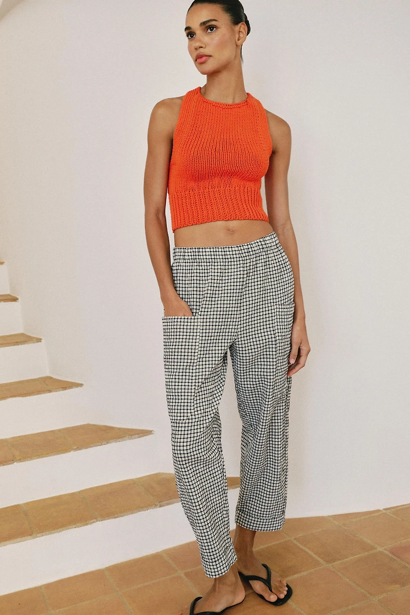 PANTALON À TAILLE ÉLASTIQUE ET CARREAUX