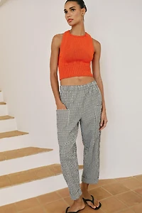 PANTALON À TAILLE ÉLASTIQUE ET CARREAUX