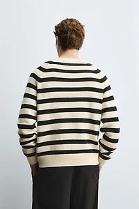 STRIPED SWEATER WITH BUTTON NECK