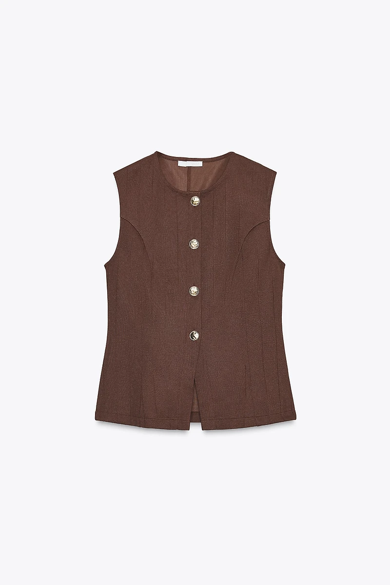 TWILL BUTTON VEST TOP