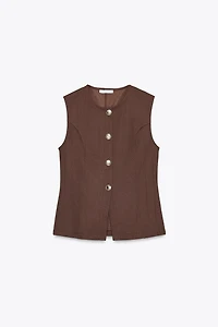 TWILL BUTTON VEST TOP
