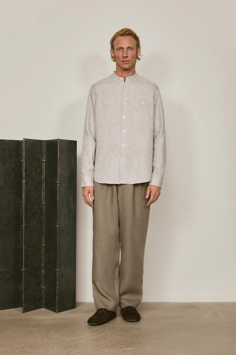 Relaxed fit 100% linen shirt with stand collar - LIMITED EDITION