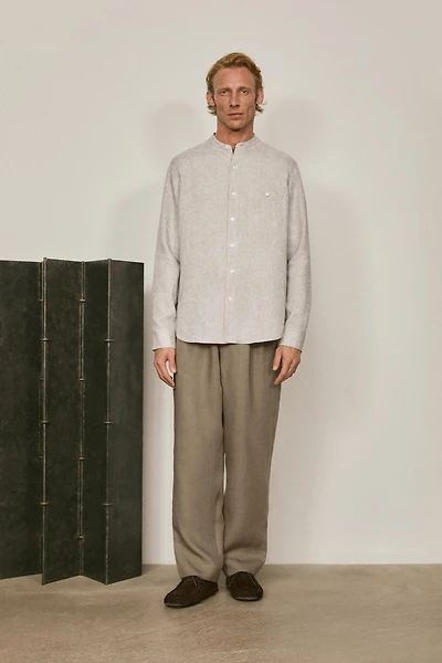 Relaxed fit 100% linen shirt with stand collar - LIMITED EDITION
