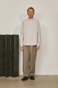 Relaxed fit 100% linen shirt with stand collar - LIMITED EDITION