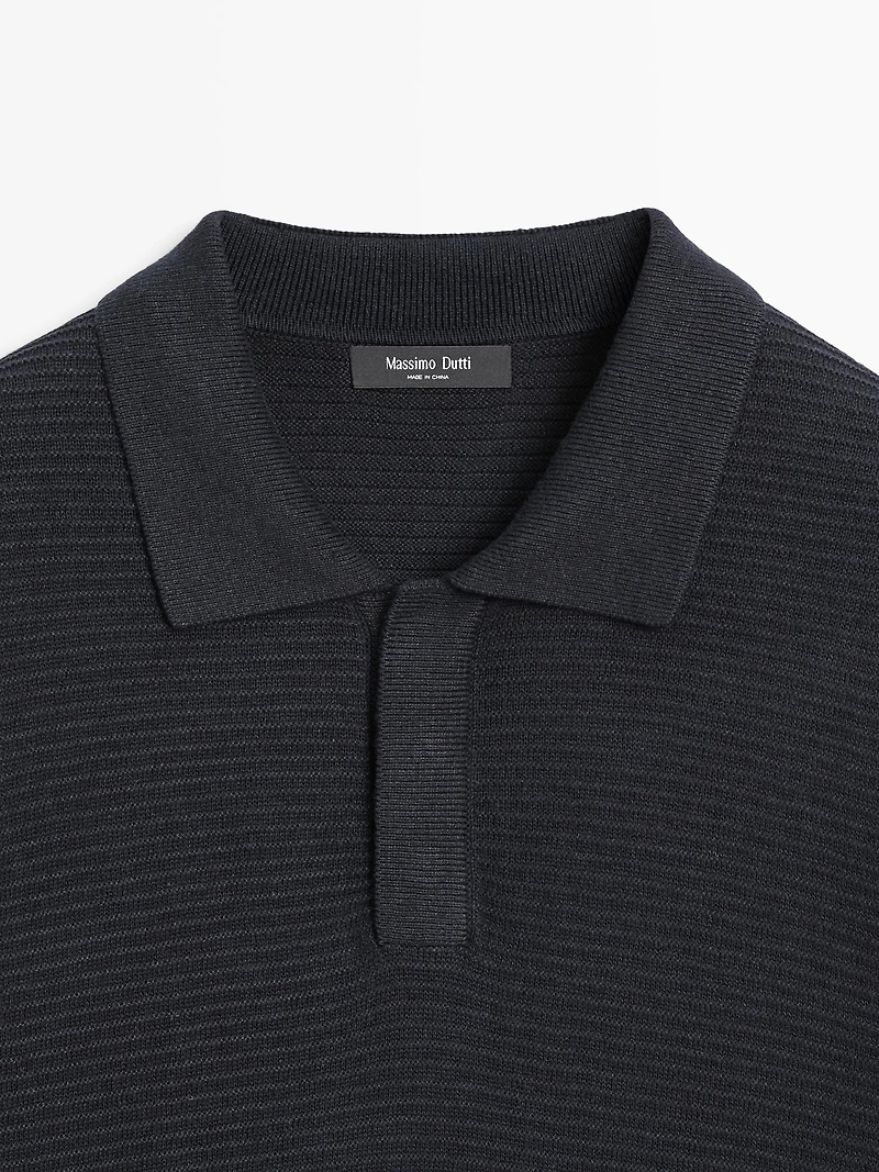 Polo à manches courtes en maille de lin et coton