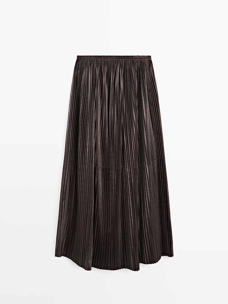 Long pleated nappa leather skirt - LIMITED