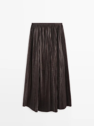 Long pleated nappa leather skirt - LIMITED