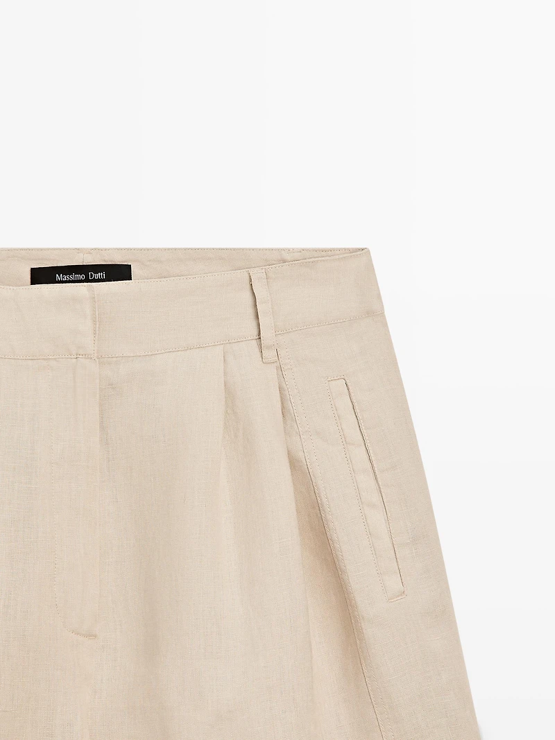 100% linen long Bermuda shorts with darts
