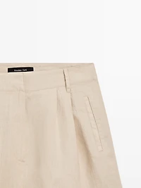 100% linen long Bermuda shorts with darts