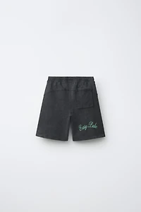 WASHED EFFECT TEXT SHORTS