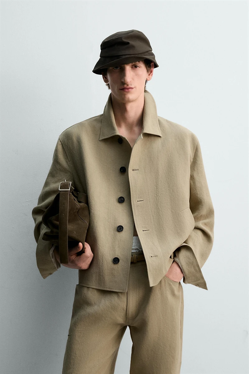 CROPPED FIT 100% LINEN OVERSHIRT