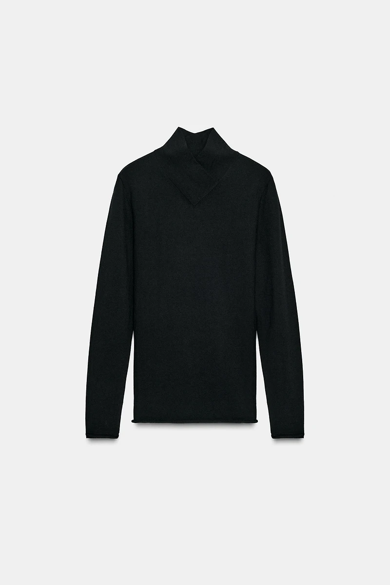 WOOL CROSSOVER HIGH NECK JUMPER