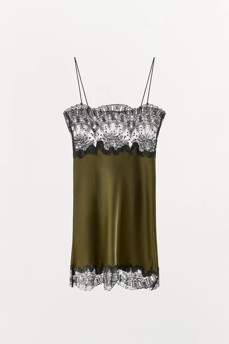 SATIN MIDI LACE DRESS