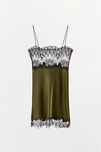 SATIN MIDI LACE DRESS