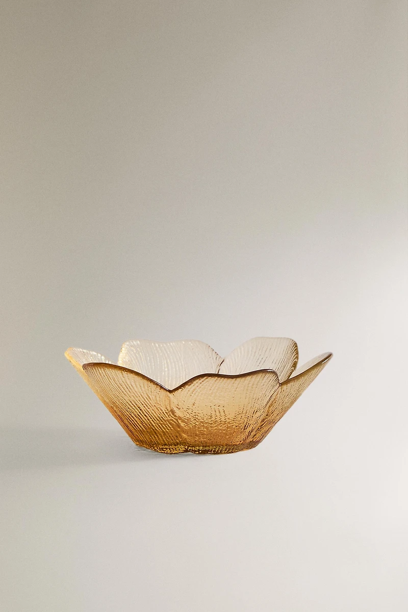 GLASS BOWL WITH RAISED FLORAL DESIGN