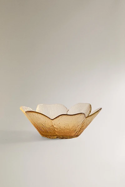 GLASS BOWL WITH RAISED FLORAL DESIGN