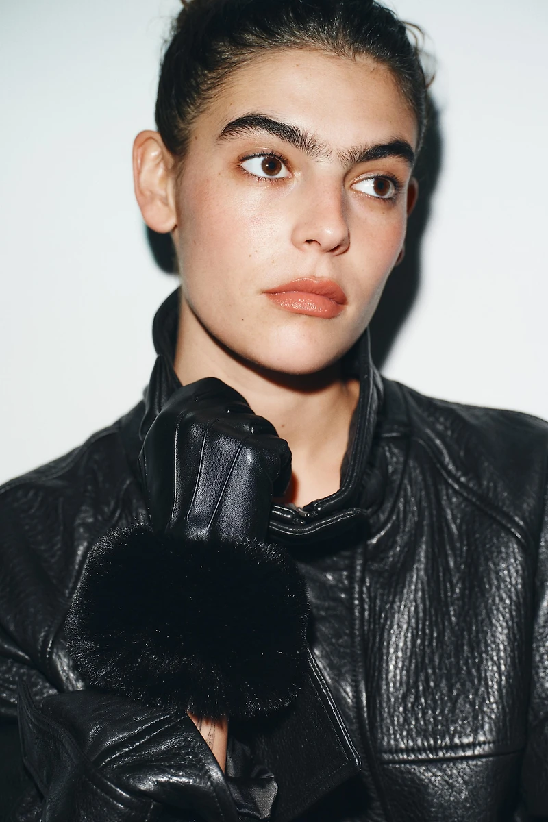 FAUX LEATHER FUR GLOVES