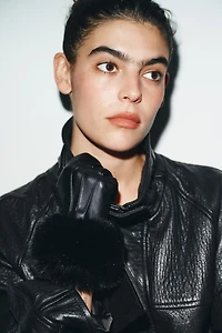 FAUX LEATHER FUR GLOVES