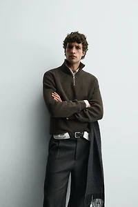 PULL EN MAILLE PERLÉE À COL ZIPP