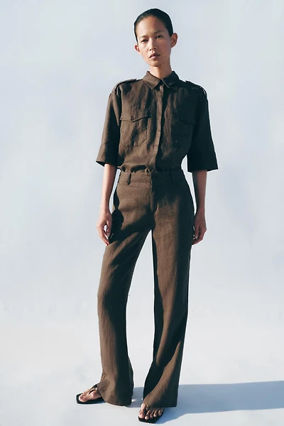 ZW COLLECTION 100% LINEN FLARE PANTS