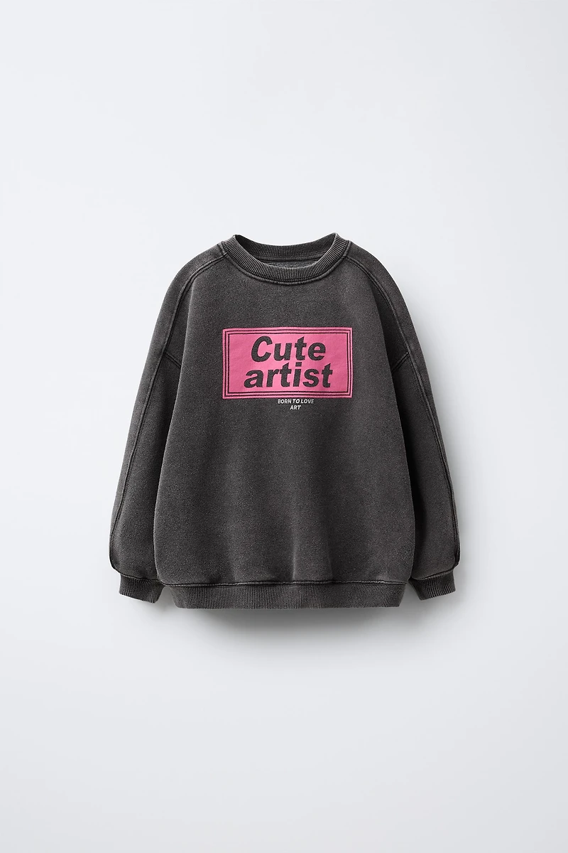 WASHED EFFECT PRINTED SWEATSHIRT