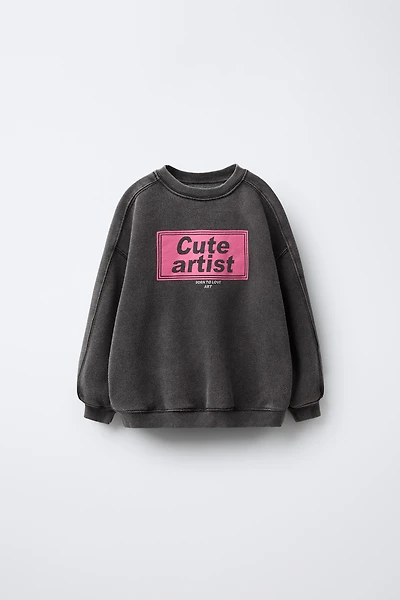 WASHED EFFECT PRINTED SWEATSHIRT