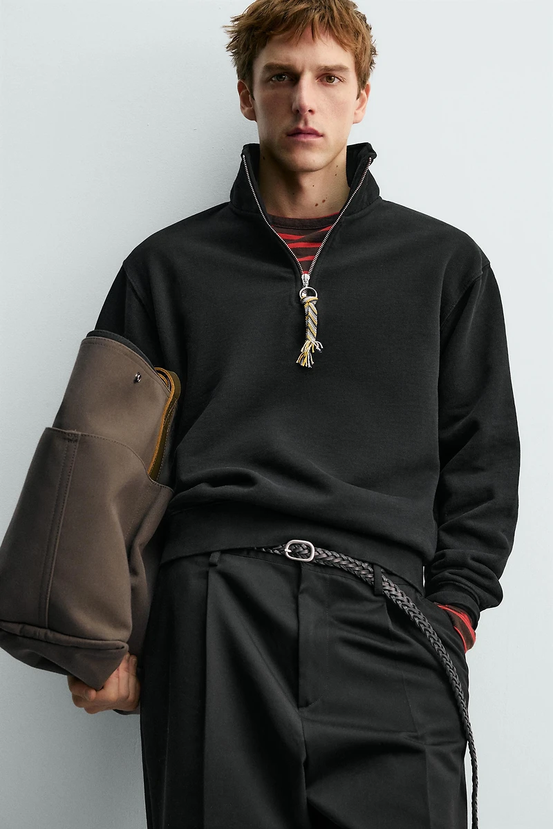 AARON LEVINE X ZARA QUARTER-ZIP SWEATSHIRT WITH TAPE DETAIL
