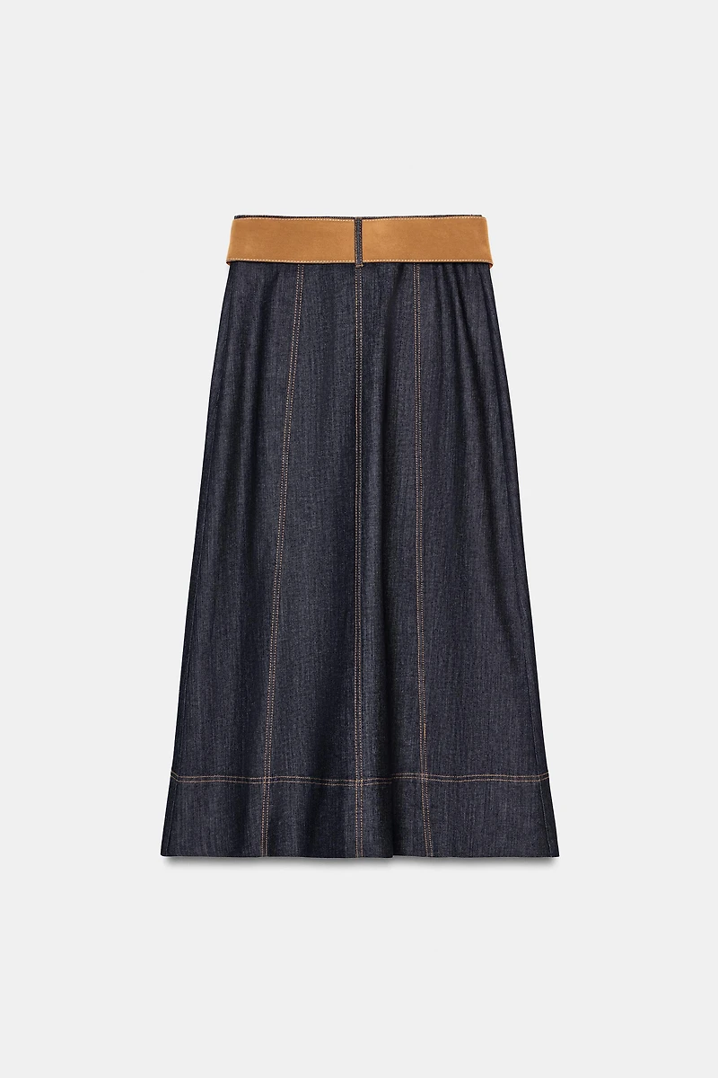 Z1975 BELTED DENIM MIDI SKIRT