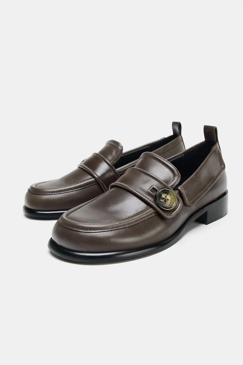 LEATHER BUTTON LOAFERS
