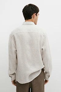 100% linen regular fit striped shirt