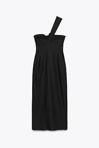 ASYMMETRIC CUT OUT LINEN MIDI DRESS