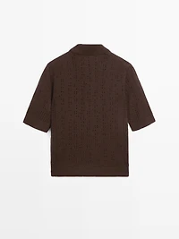 Short sleeve wool blend knit polo shirt