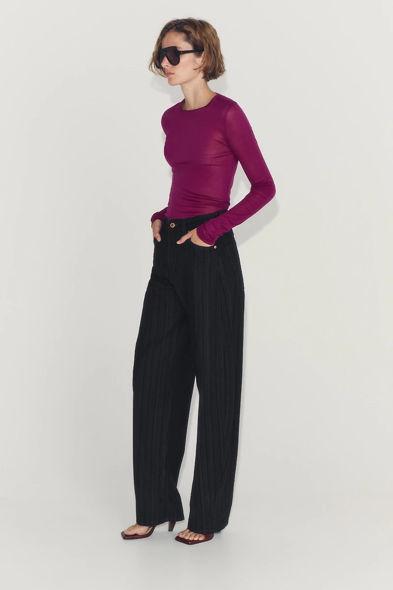 ZW COLLECTION MID-RISE JACQUARD BALLOON JEANS