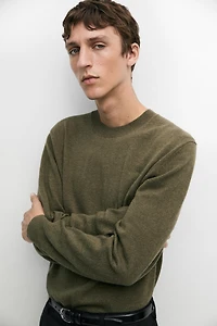 Wool blend round neck knit sweater