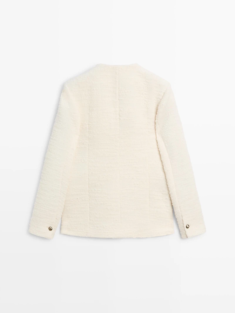 Textured wool blend jacket with rhinestone buttons