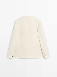 Textured wool blend jacket with rhinestone buttons