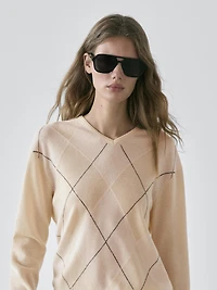 Wool argyle knit sweater