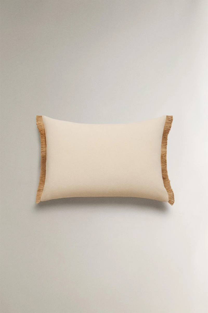 FRINGED JUTE THROW PILLOW COVER