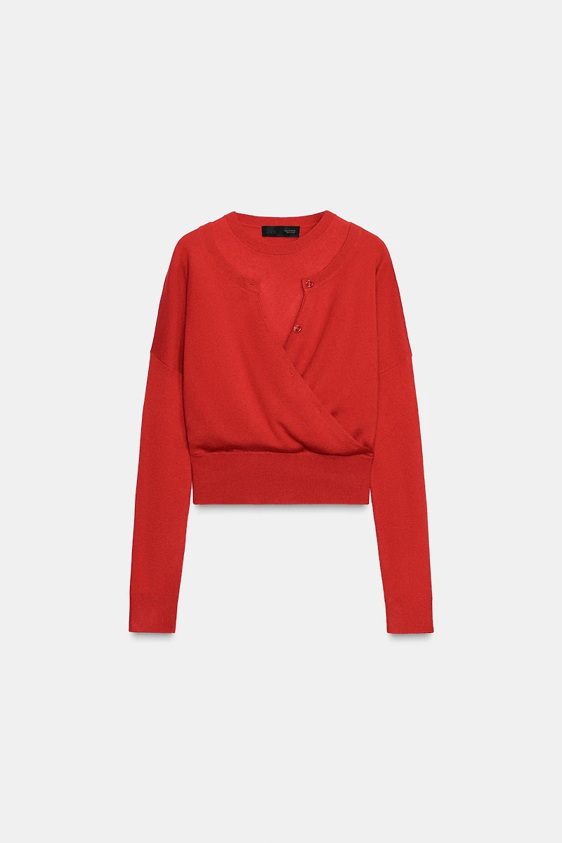 DOUBLE LAYER KNIT CARDIGAN SWEATER