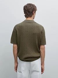 Cable-knit polo shirt