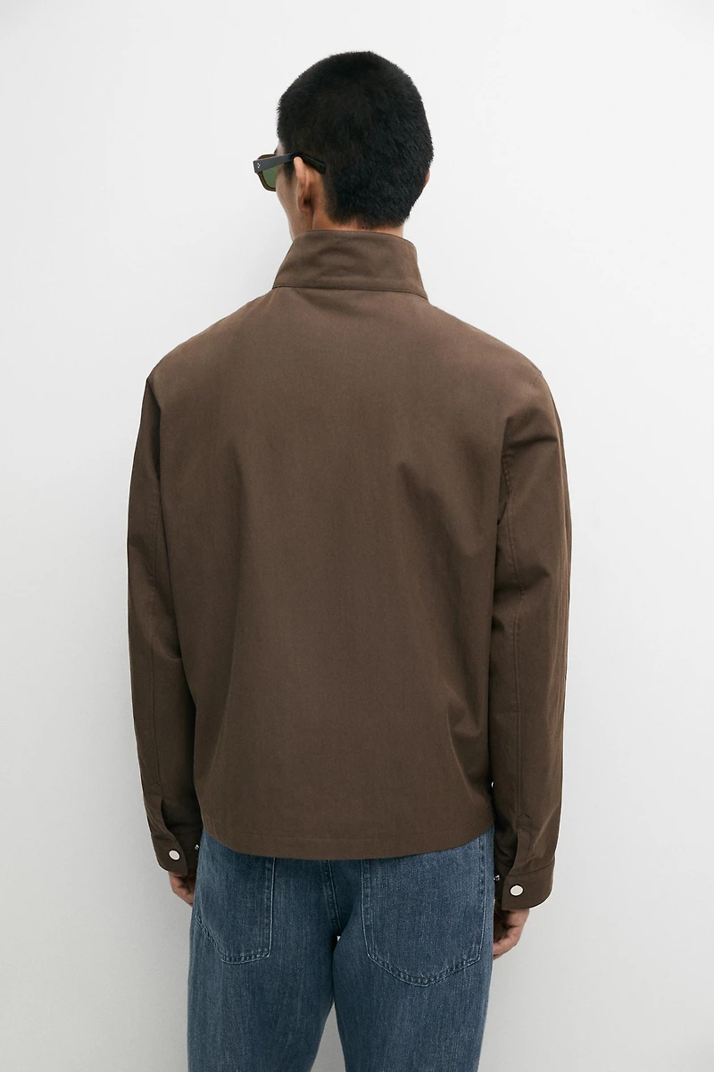 Cotton blend high-neck jacket