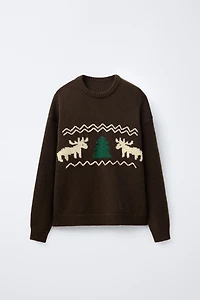 PULL EN MAILLE AVEC LAINE ET RENNES BRODÉS