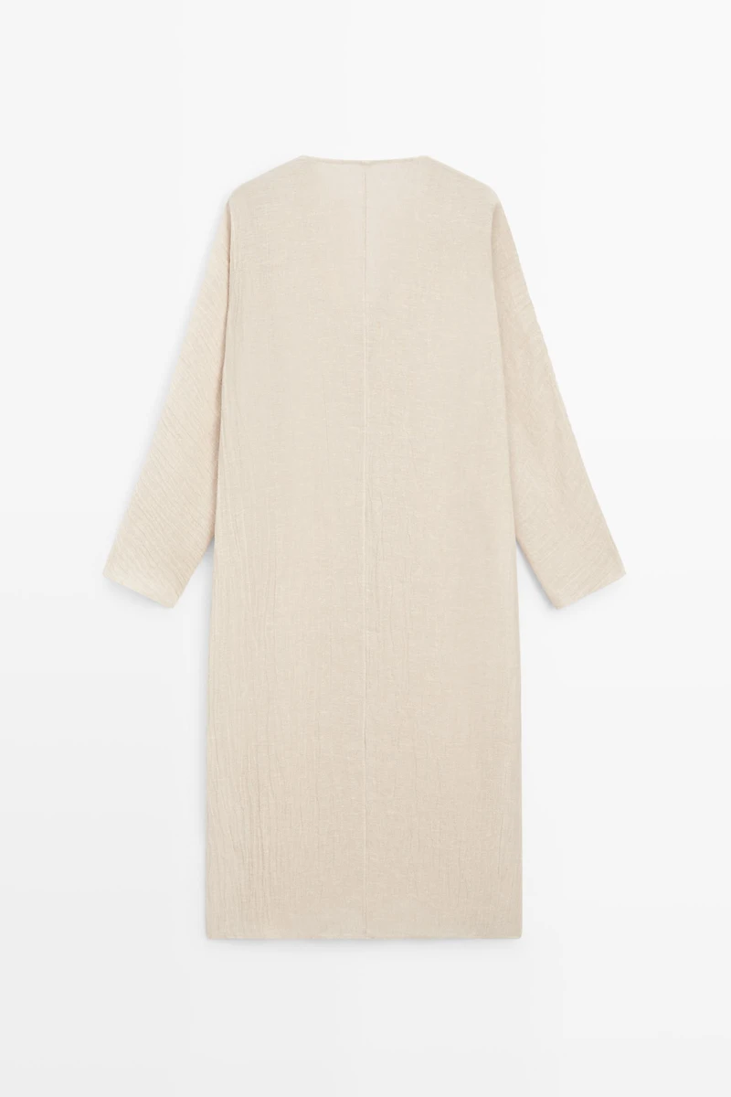 Linen blend kaftan dress with tied neckline