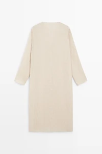 Linen blend kaftan dress with tied neckline