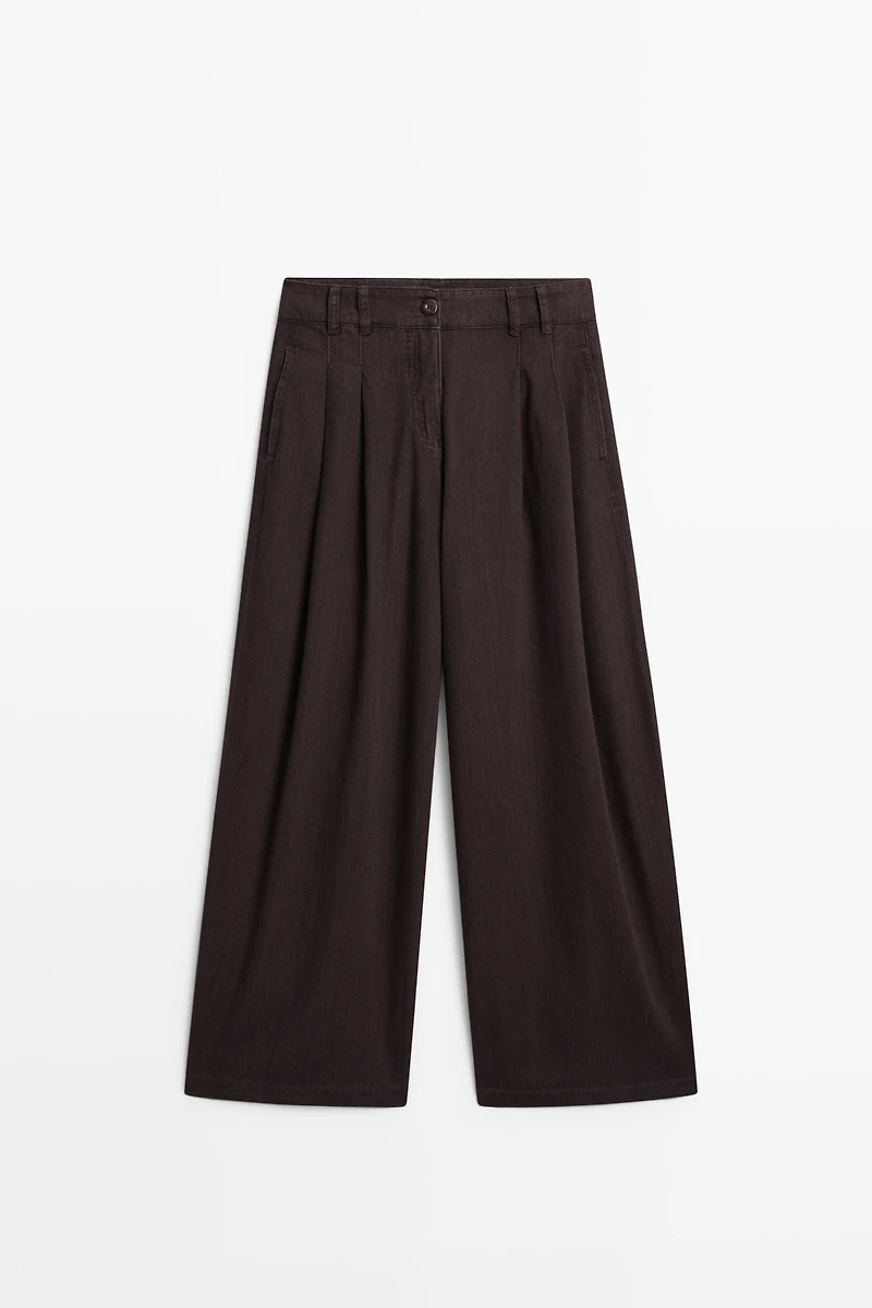 Pleated barrel fit jeans