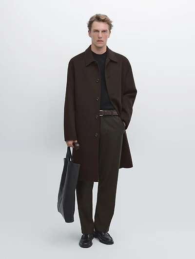 Manteau long en laine mélangée