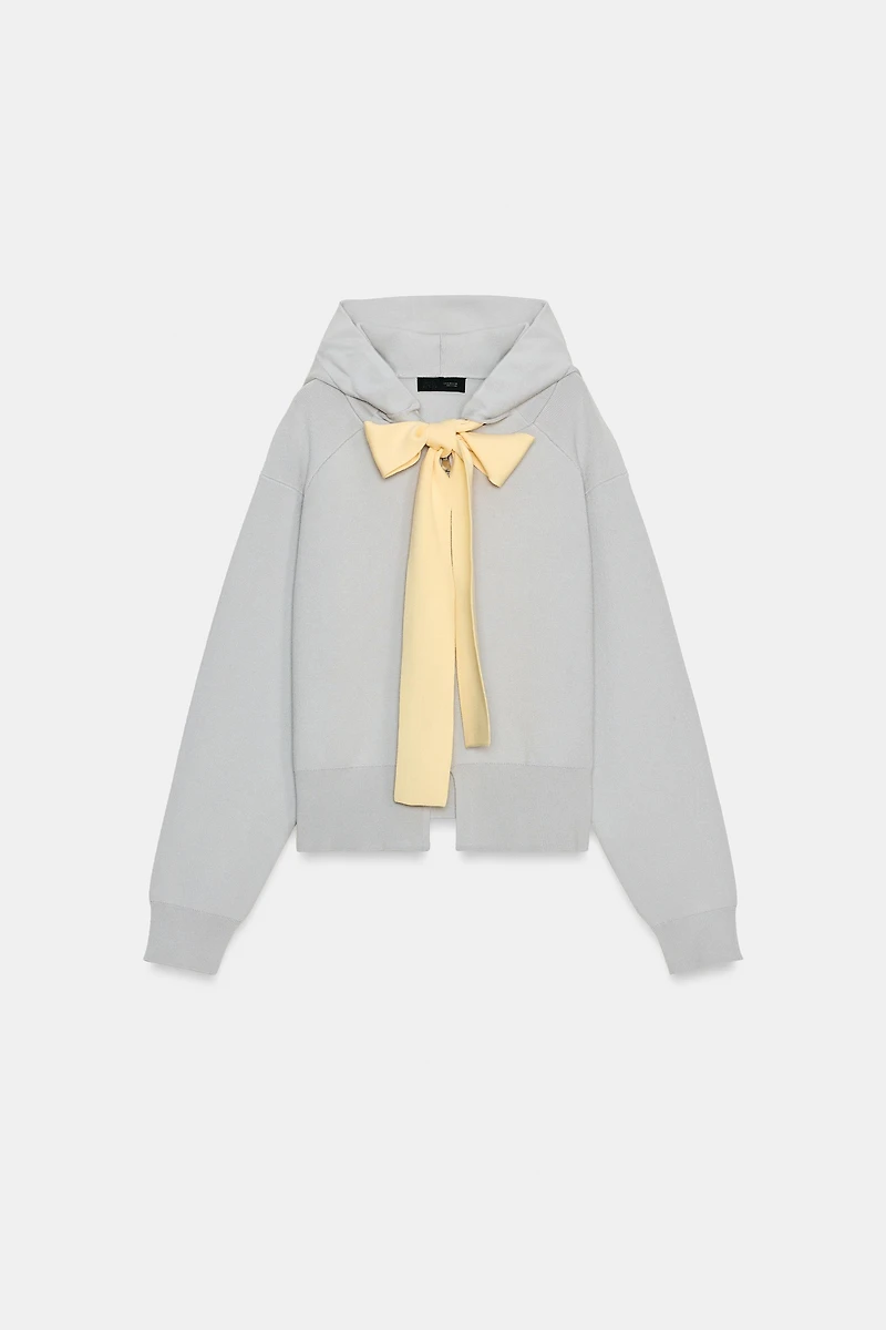 HOODED TIE KNIT JACKET